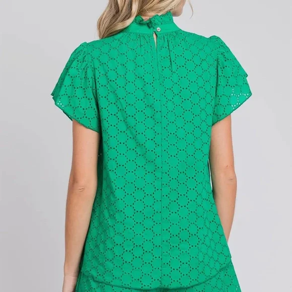 Green Eyelet Top - Picture 2 of 2